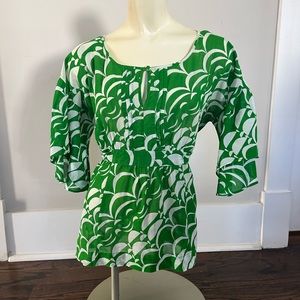 Anthropologie Maeve Green & White Blouse Size 10